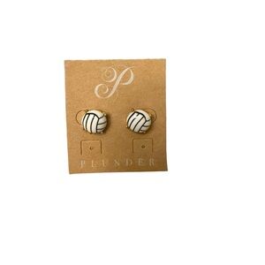 Plunder Gold-Trim White and Black Stripe Button Earrings